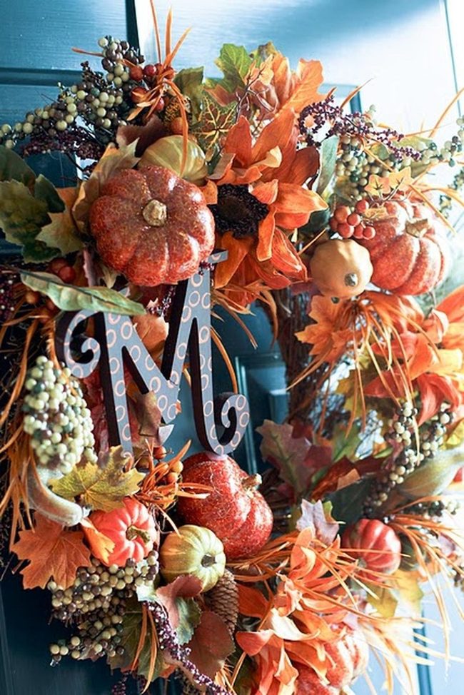 Monogrammed Autumn Wreath Orange Door