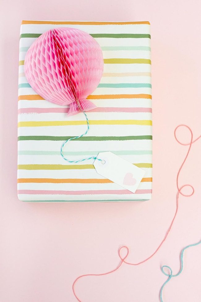 Striped Gift Boxes Pink Paper Flowers