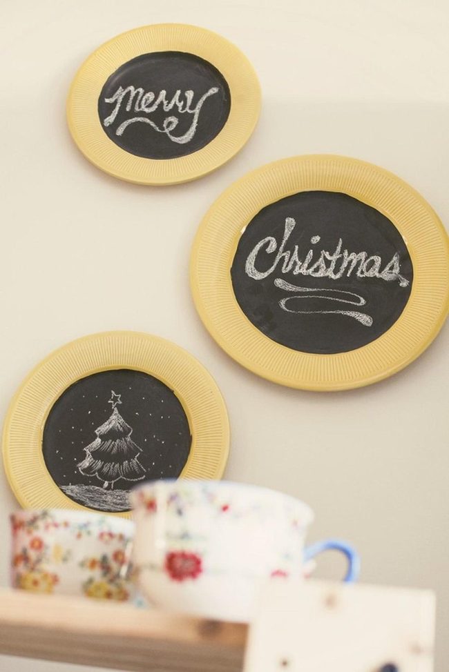 Yellow-Rimmed Chalkboards With Floral Teacups