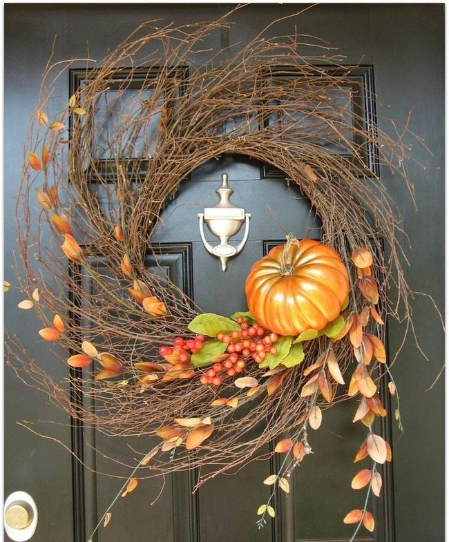 Twisted Branches Orange Leaves Pumpkin