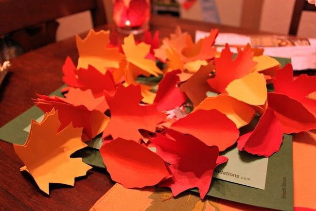 Autumn Paper Leaves On Wood