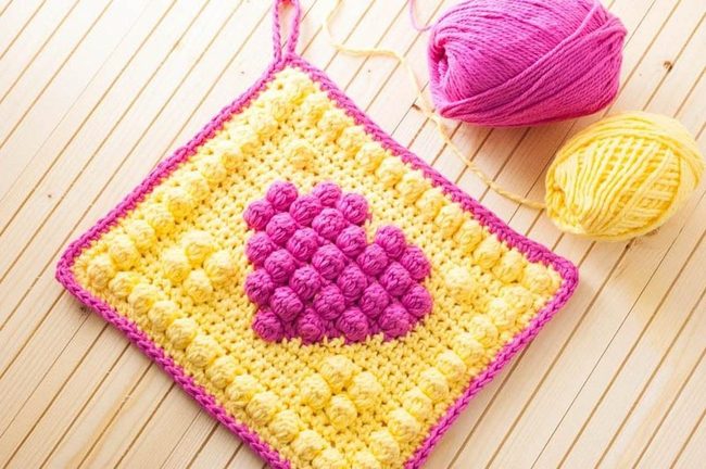 Pink Crochet Hearts On Wood