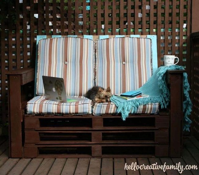 Stained Wood Pallet Bench