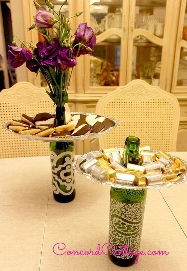 Green And White Patterned Glass Bottles