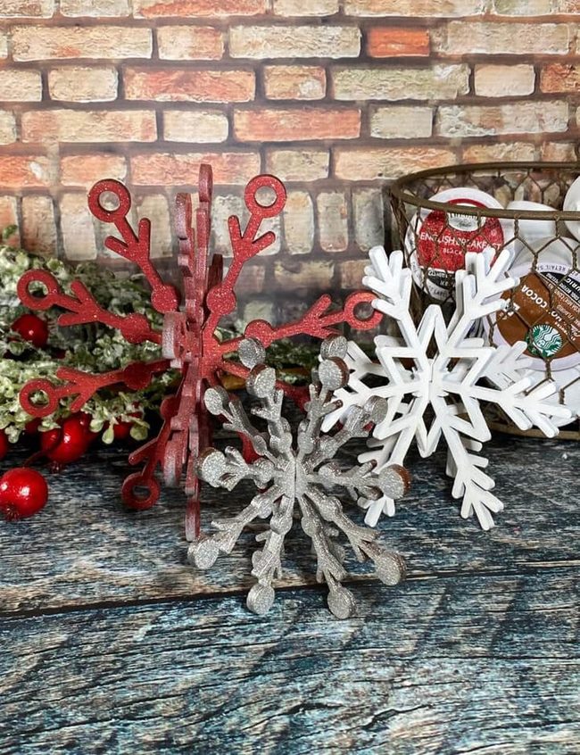 Wooden Snowflakes Add Layered Depth