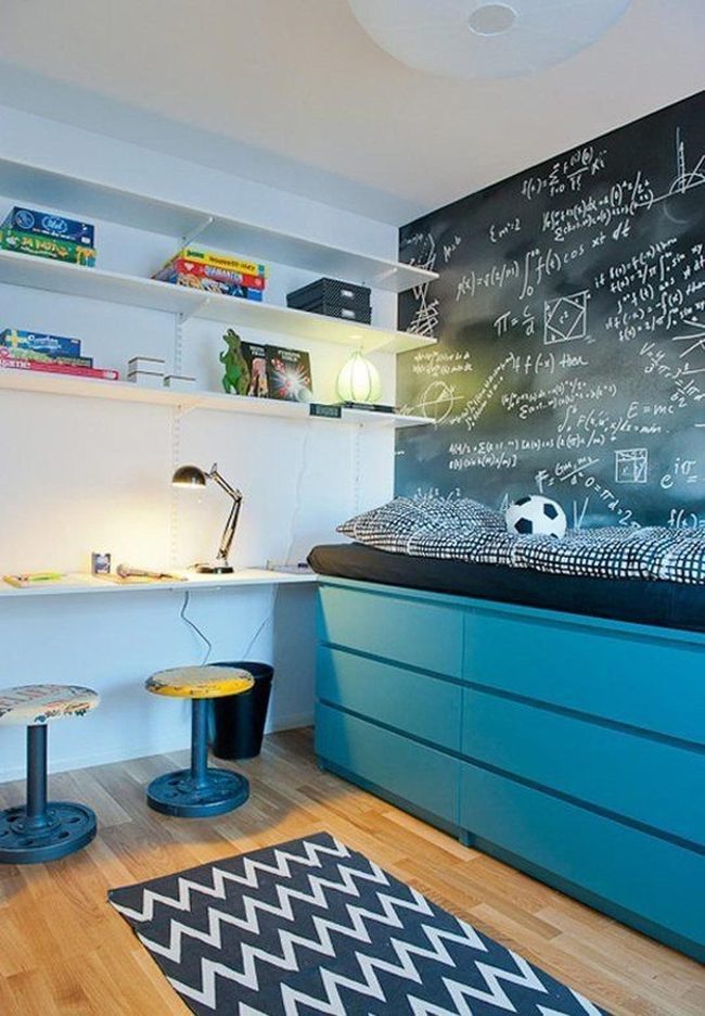Chalkboard Formulas And Blue Storage