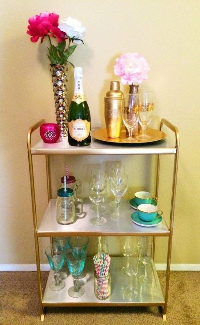 Floral Bar Cart Gold Shimmer