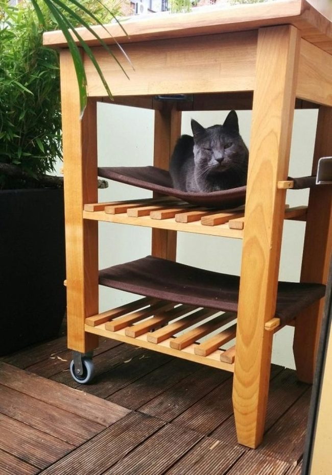 Wooden Cat Tower With Fabric Hammocks