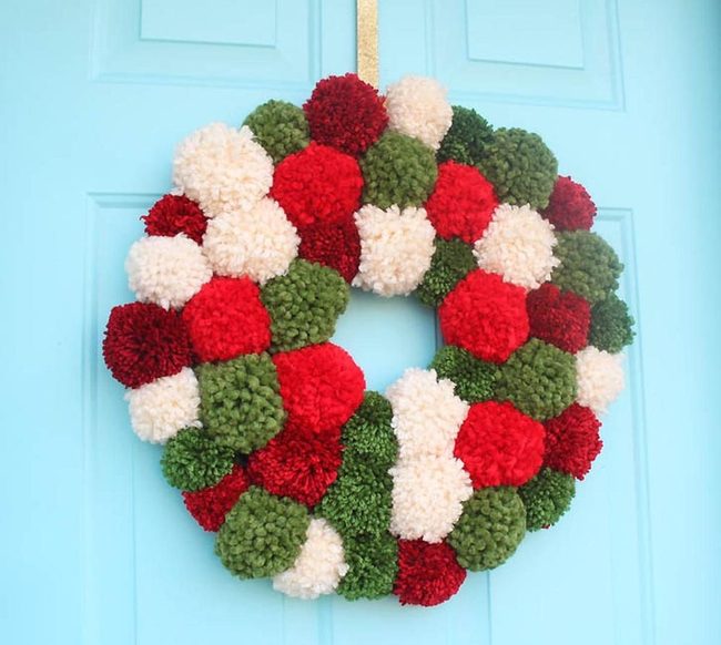 Fluffy Pom-Pom Door Wreath