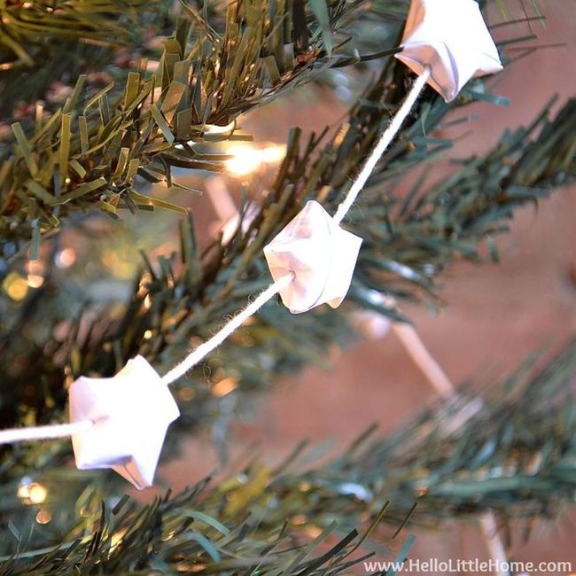Green Pine Branches White Dangling Stars