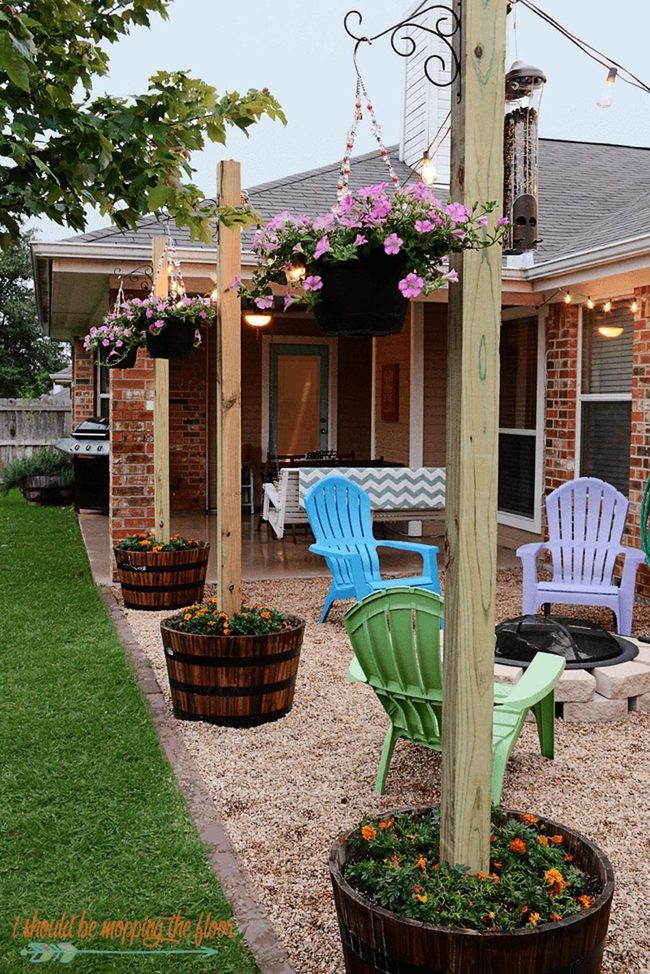 Tall Barrel Planters With Cascading Baskets
