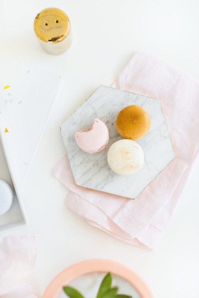 Pastel Macarons On Marble Elegance