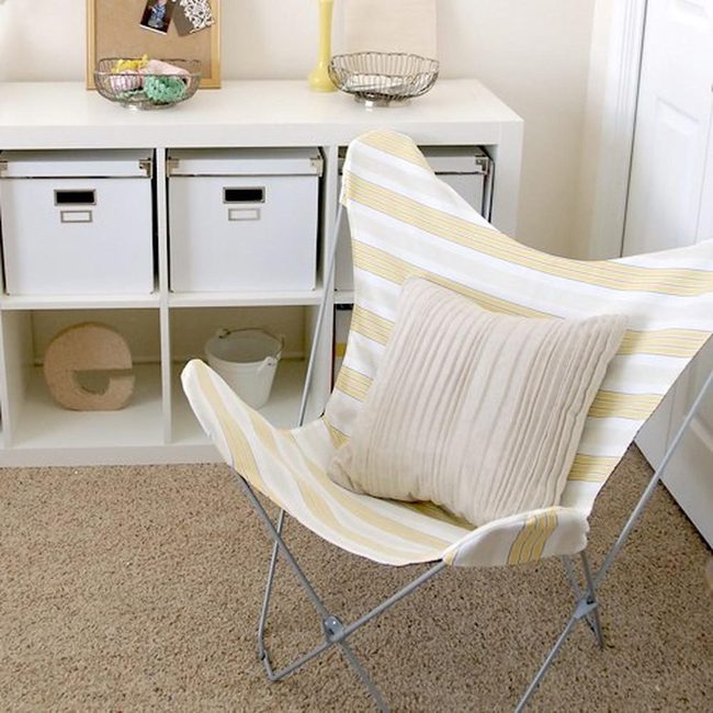 Yellow Striped Chair White Minimalist