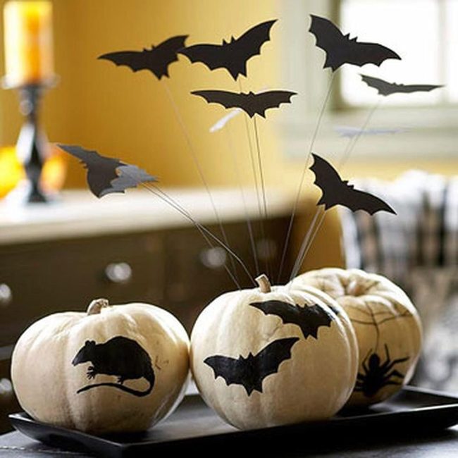 White Pumpkins With Floating Black Silhouettes