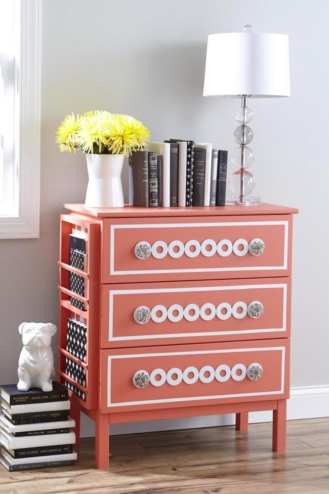 Coral Dresser With Sunny Yellow Blooms