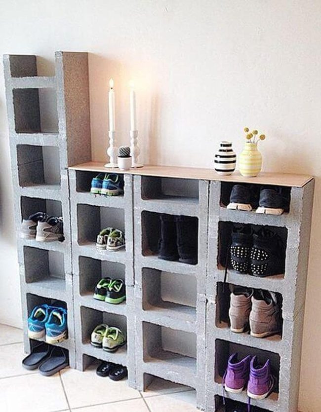 Industrial Cinder Block Shoe Storage