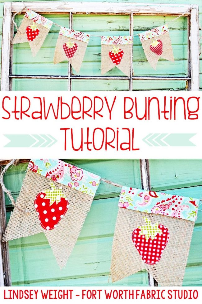 Red Strawberry Burlap Bunting