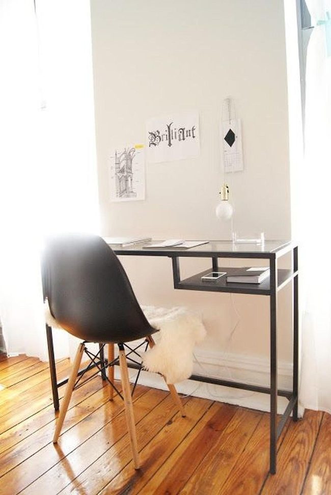 Black Desk With Wooden Warmth