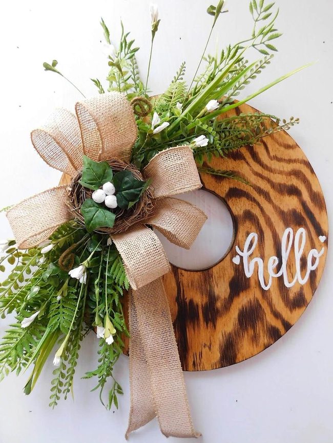 Golden Wood Wreath With Nest Eggs
