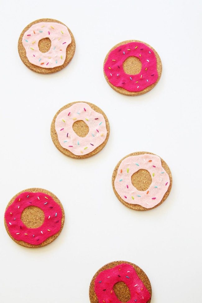 Pink Frosted Cork Donut Coasters