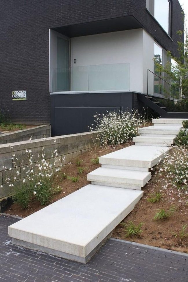 Concrete And White Flowers Modern