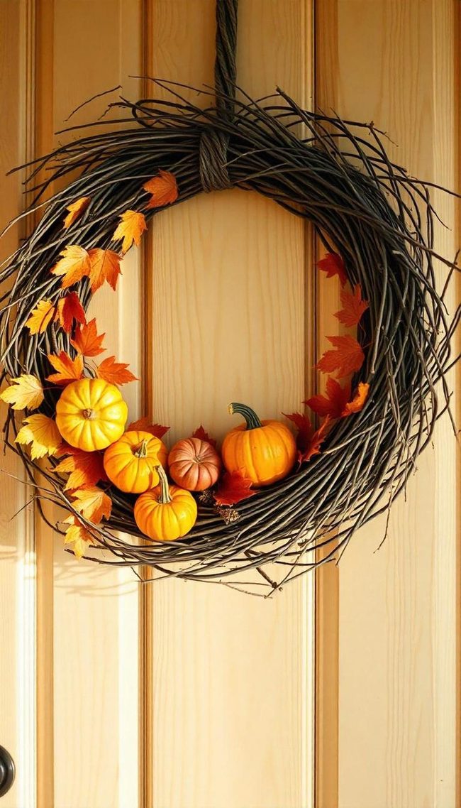 Burlap Pumpkin Wreath Front Door