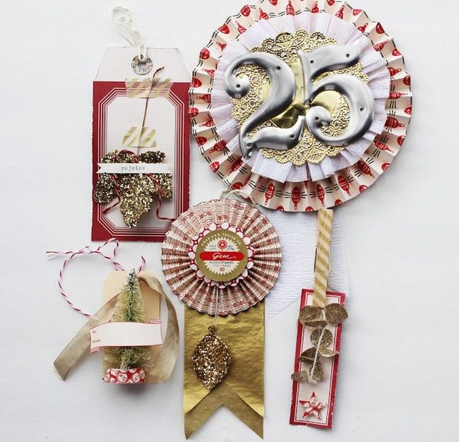 Gold Glitter Rosettes And Red Ribbons
