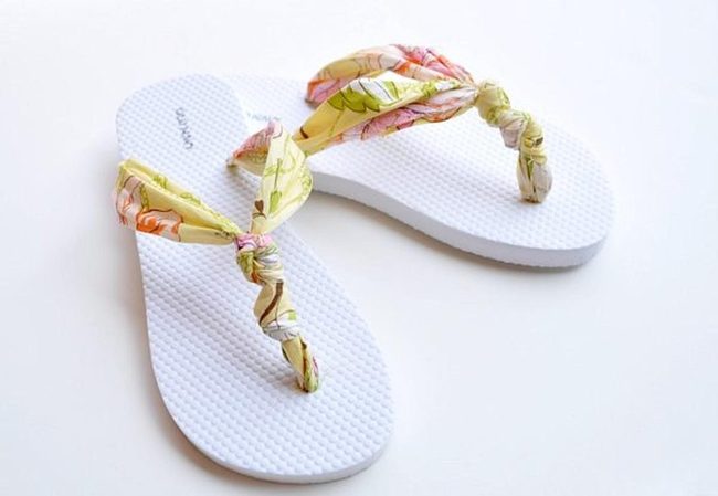 White Textured Flip-Flops With Rainbow Straps