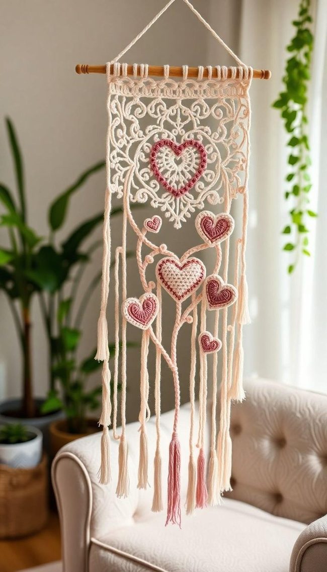 Handmade Crochet Hearts Wall Art