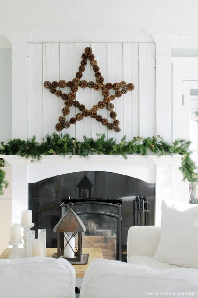Pinecone Stars Above The Mantel