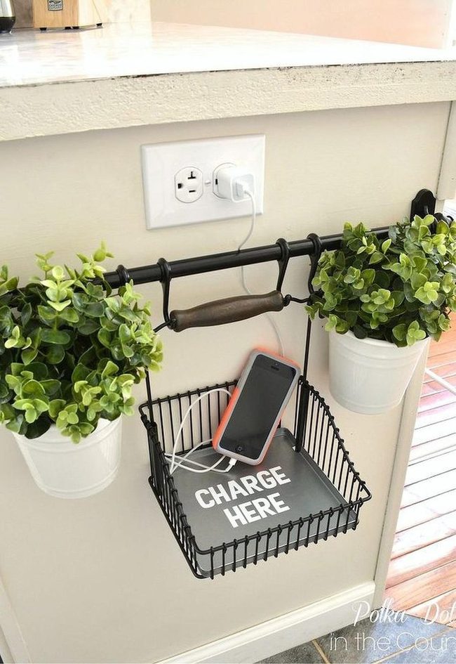Black Basket Charging Station With Greenery