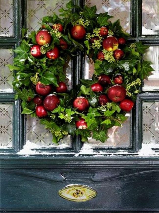Red Apples Green Wreath Teal Door