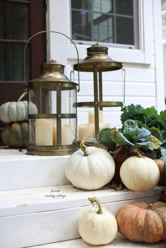 Brass Lanterns Autumn Porch