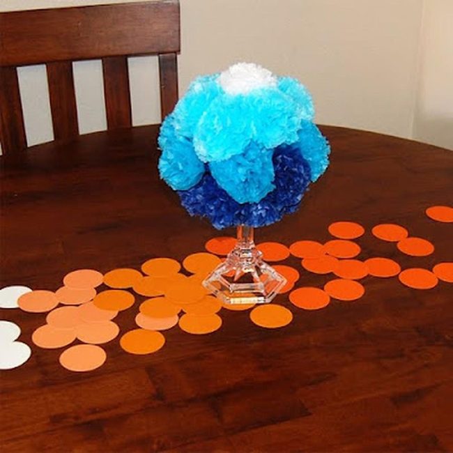 Blue Paper Flowers Glass Stand