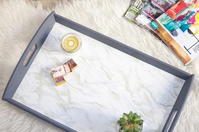 White Marble With Gray Wood Frame