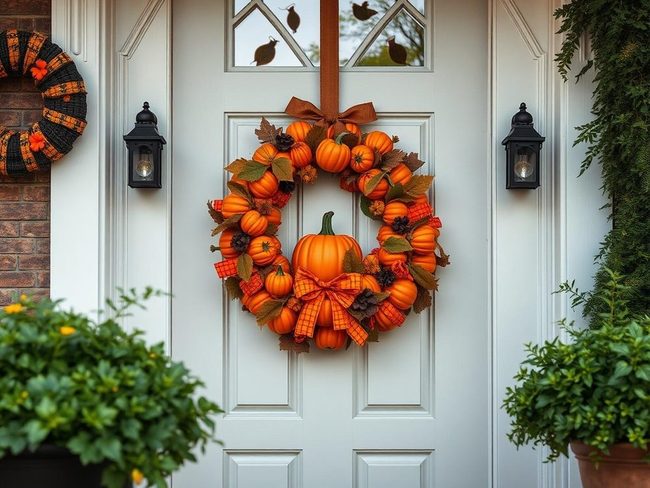 Orange Gourds And Autumn Leaves Wreath