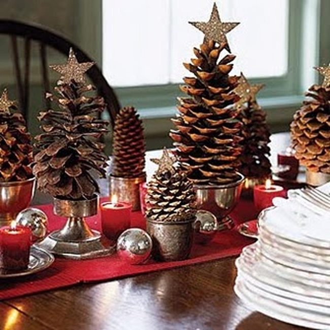 Sparkling Silver Pinecones And Red Candles