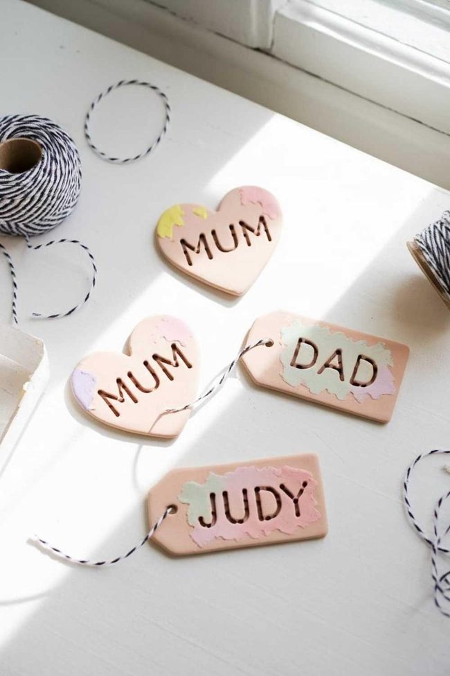 Pastel Clay Tags With Embossed Names