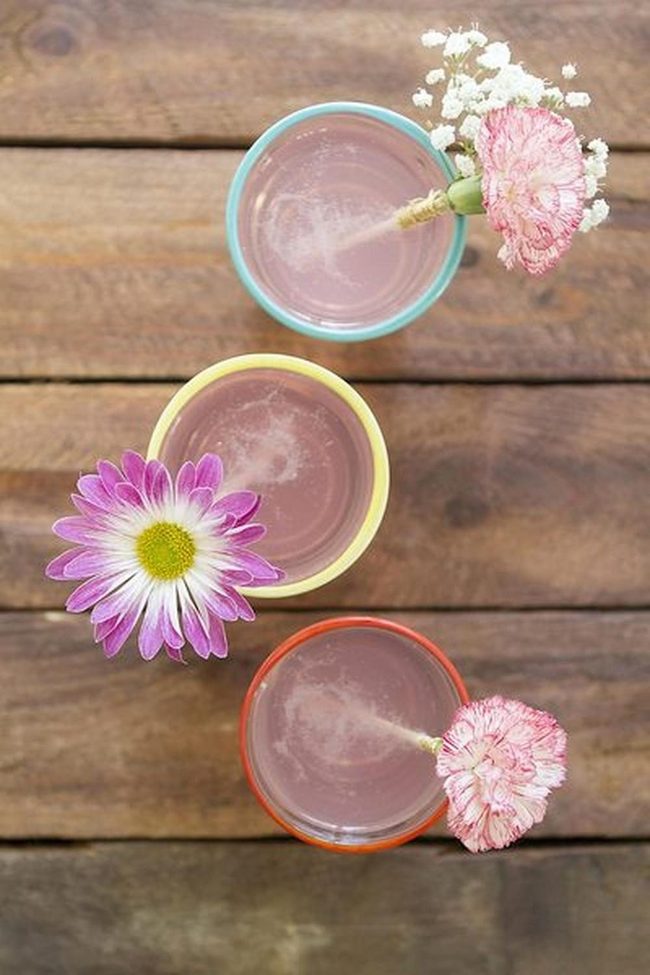 Pink Cocktails With Flower Garnishes