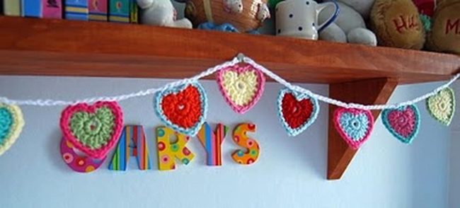 Colorful Crochet Hearts Handmade Display