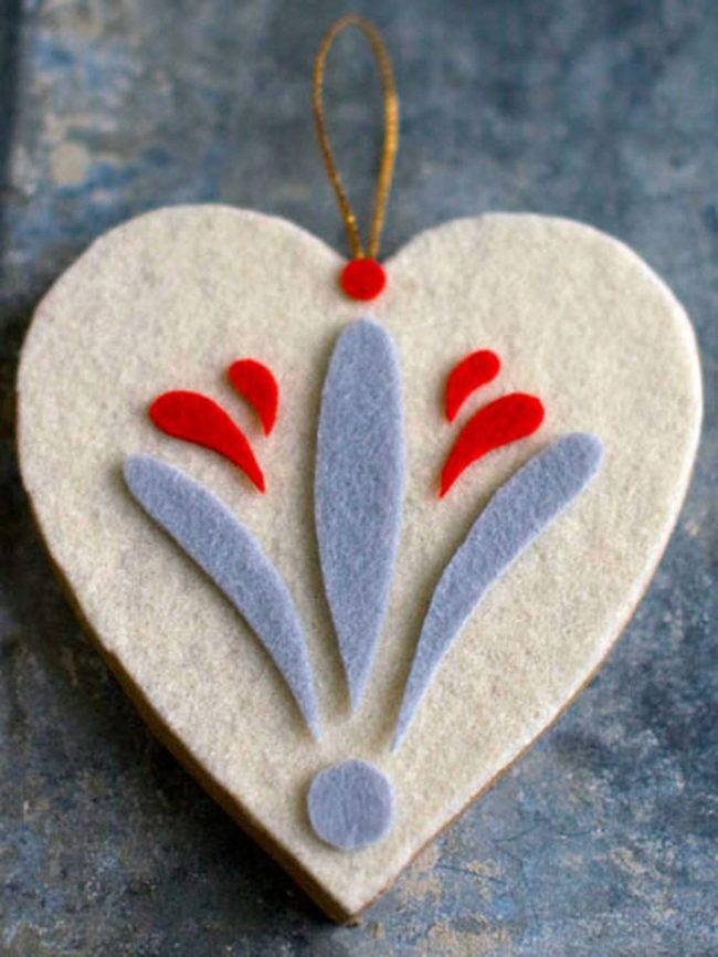 White Felt Hearts Red Dot Gold String