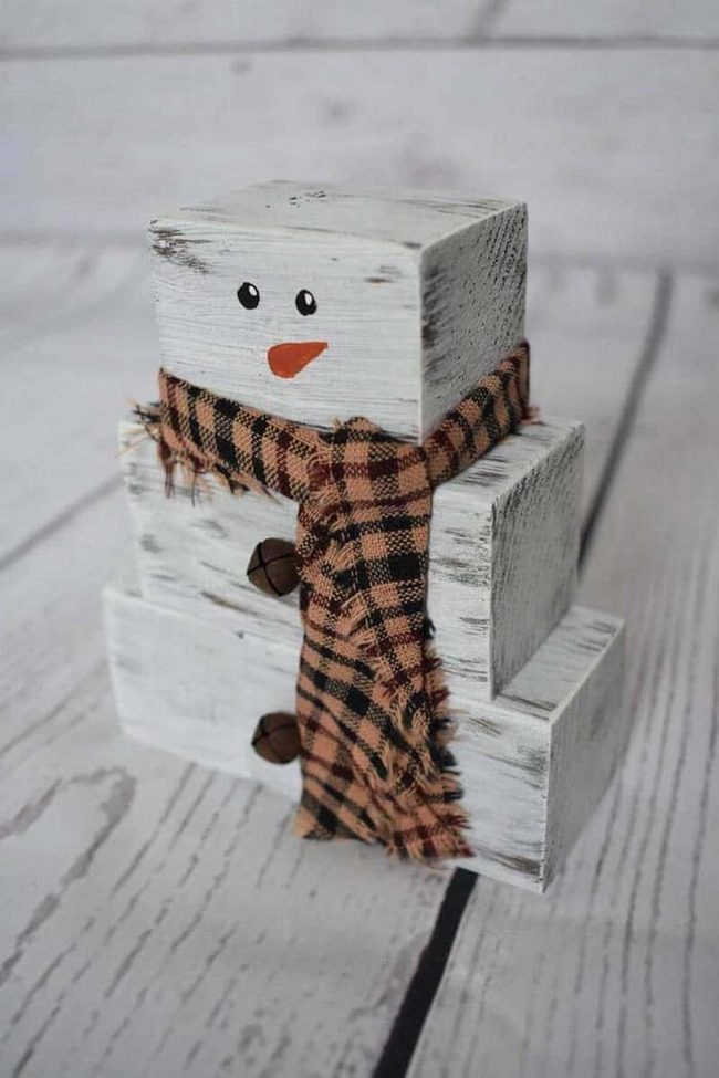 Stacked Wood Block Snowman
