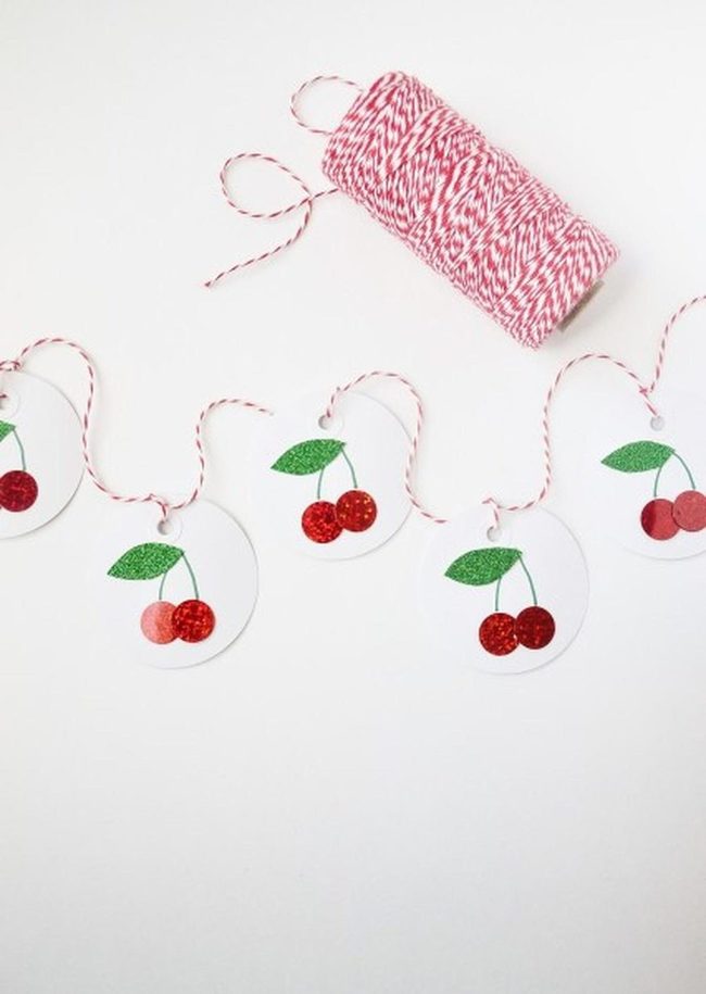 Glittery Red Cherries White Tags