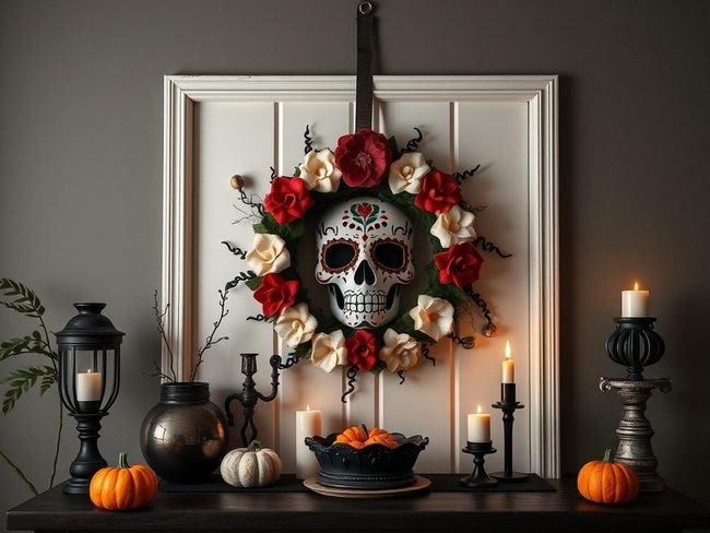 Marigold Sugar Skull Door Wreath