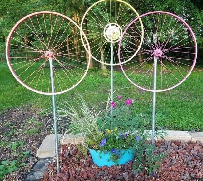 Neon Wheels Garden Art