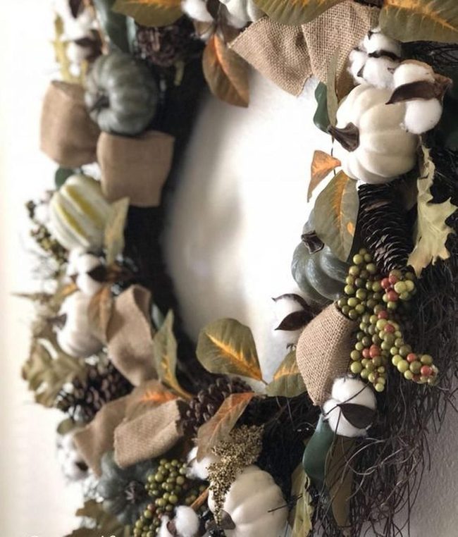 Cream Pumpkins With Autumn Leaves