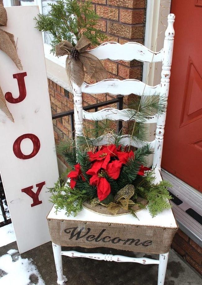 Red Poinsettias White Chair Joy