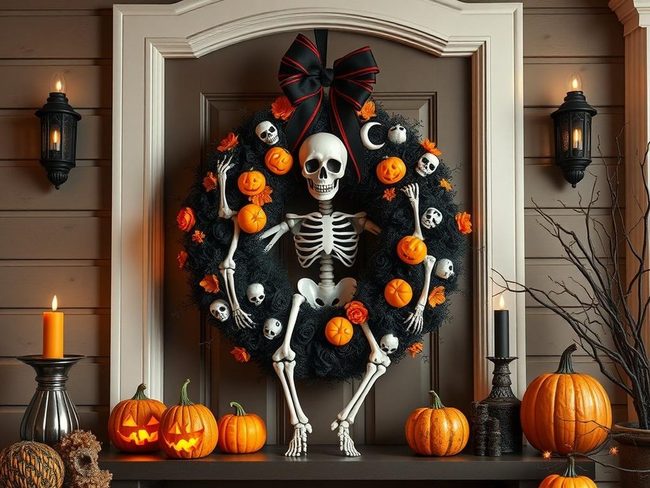 Skeleton Bones Cobweb Door Wreath