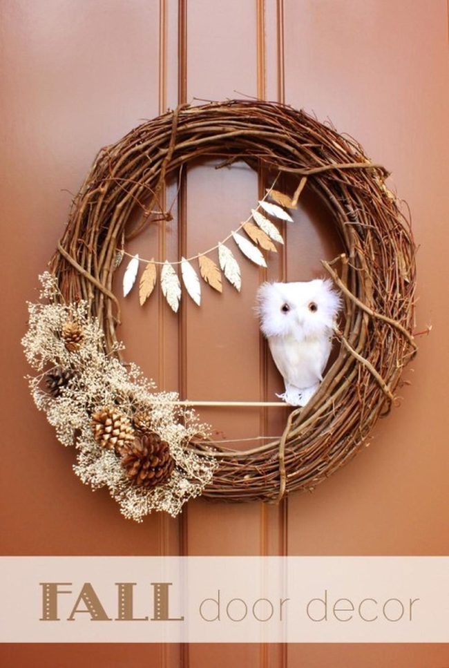 Gold Leaf Autumn Wreath With Owl