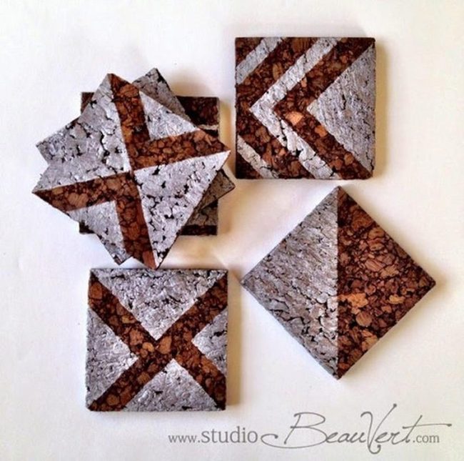 Geometric Cork And Stone Coasters